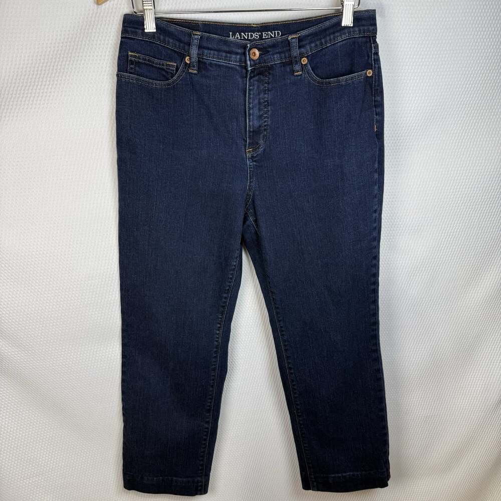 Lands’ End High Rise Petite Sz 10 Straight Blue Jeans Hemmed To 25” Inseam